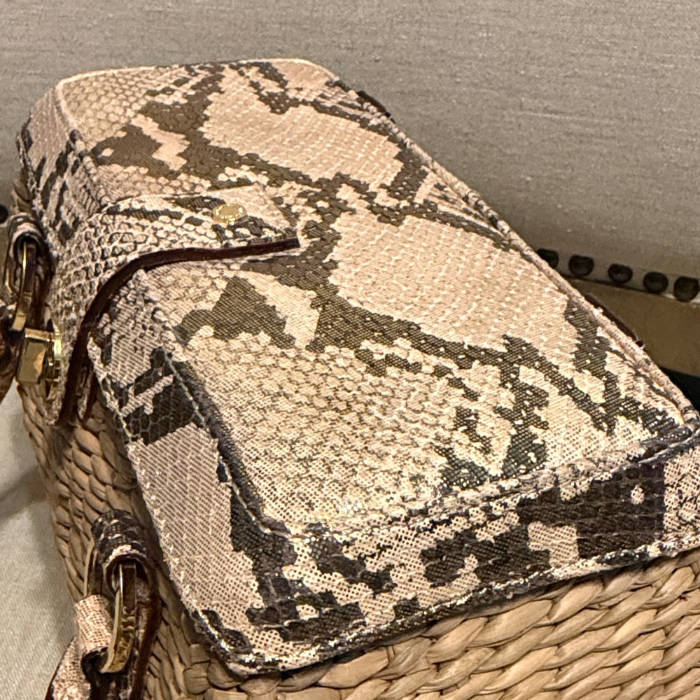 Kate Spade Brown Woven Wicker Satchel with Snakeskin Accents - Picture 15 of 16